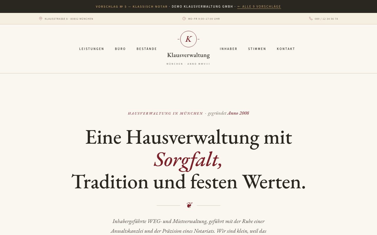 Hausverwaltung Website Design: Klassisch Notar