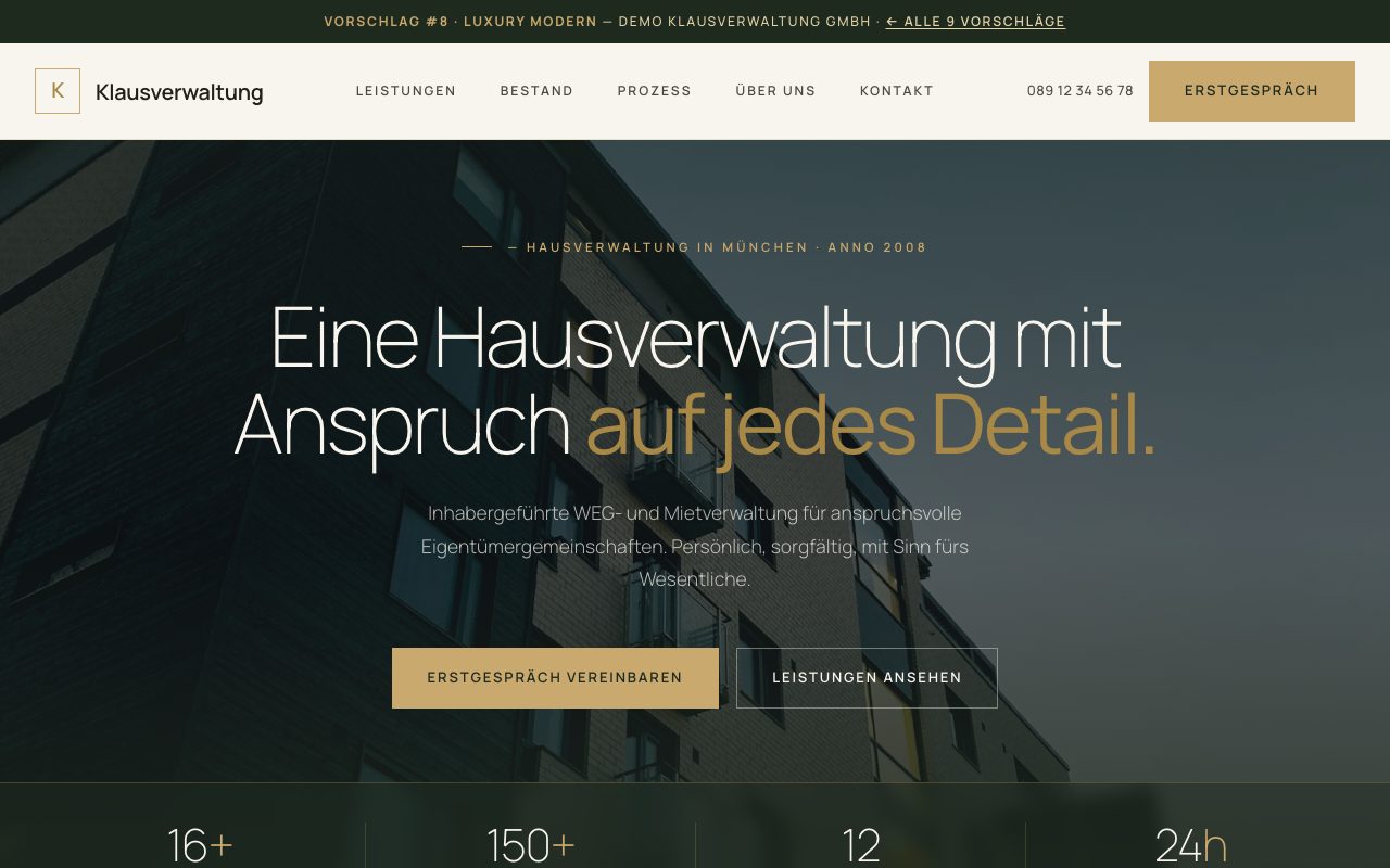 Hausverwaltung Website Design: Luxury Modern