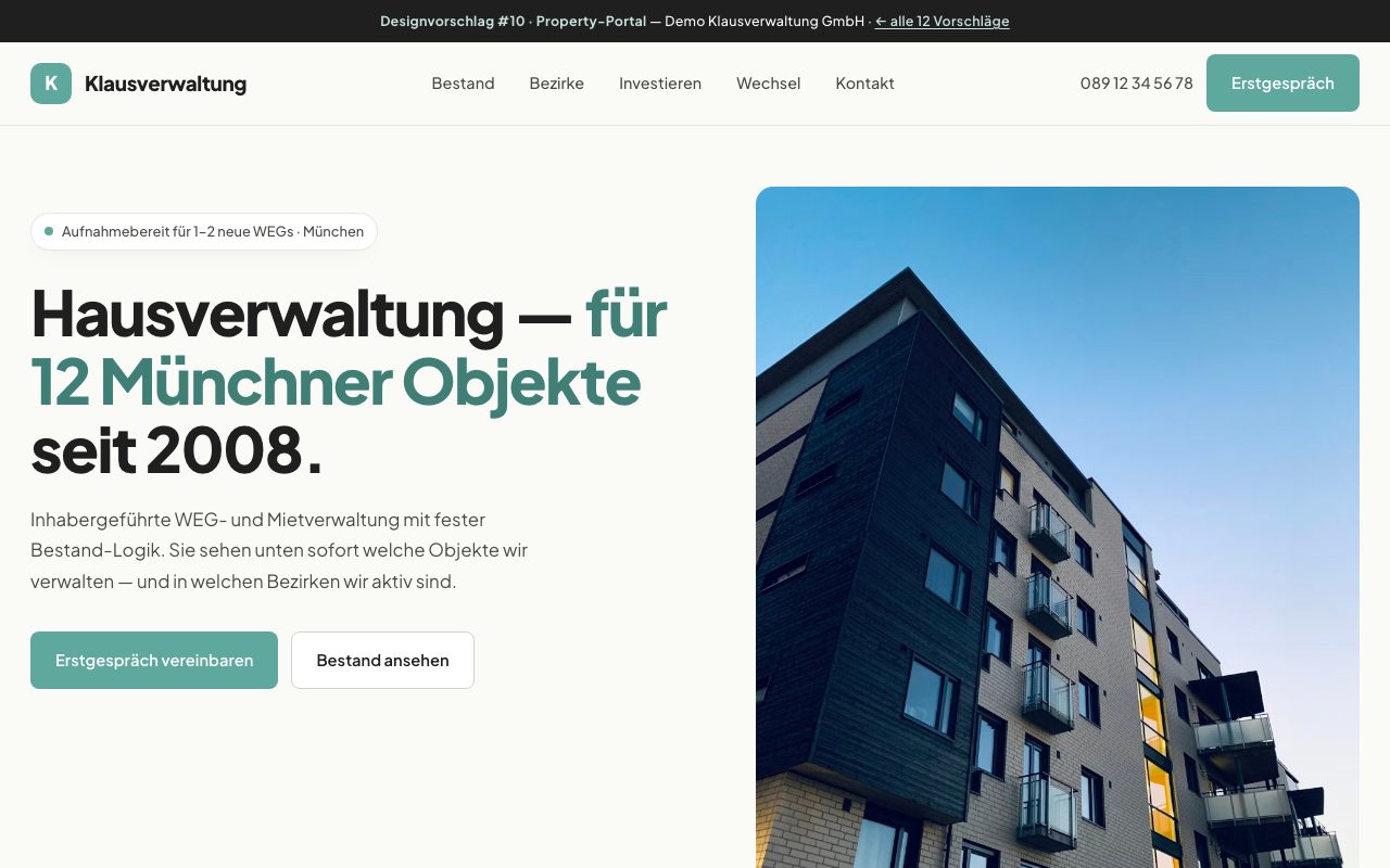 Hausverwaltung Website Design: Property Portal