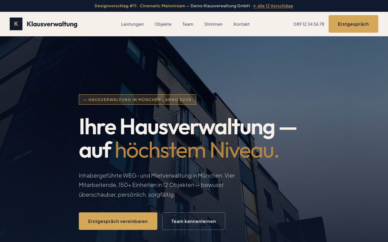 Hausverwaltung Website Design: Cinematic