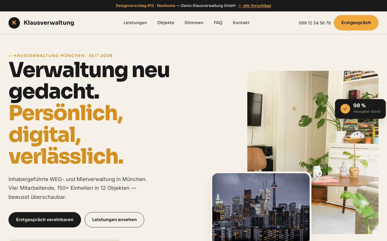 Hausverwaltung Website Design: NexiHome