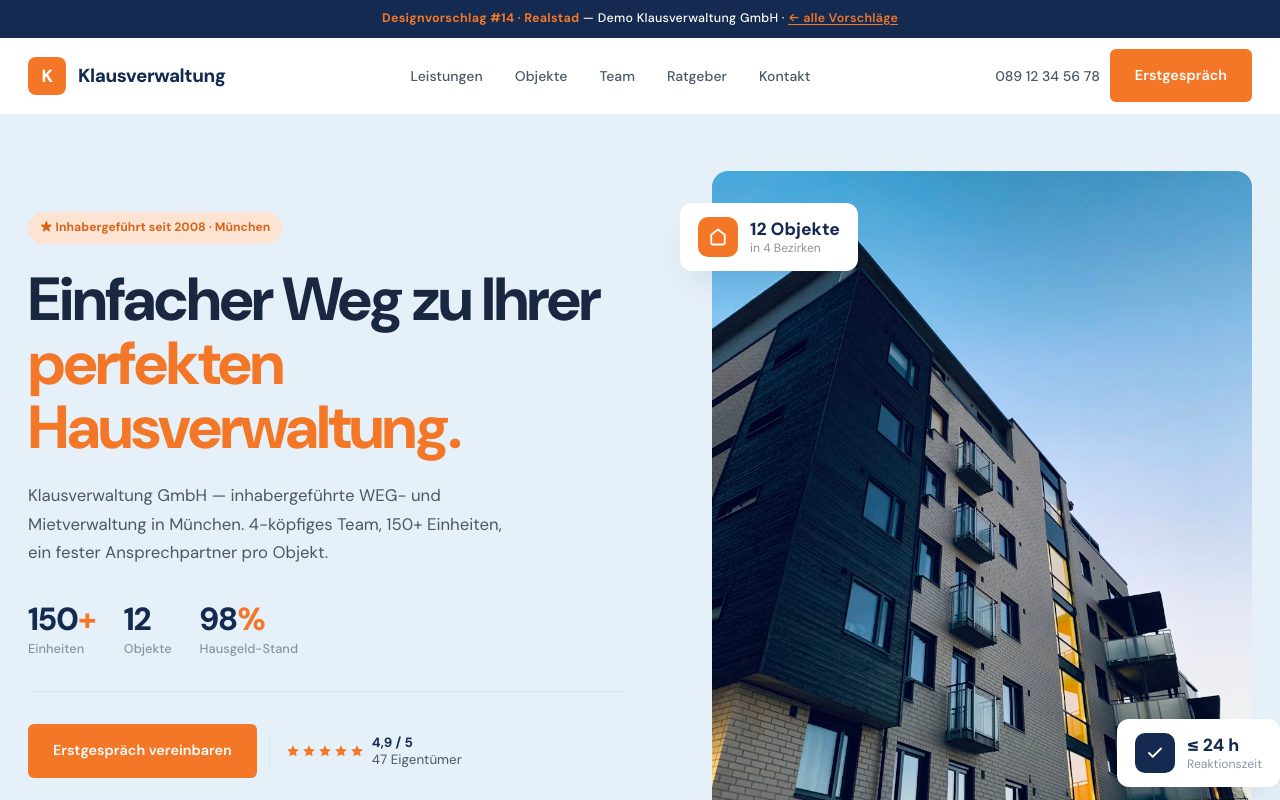 Hausverwaltung Website Design: Realstad