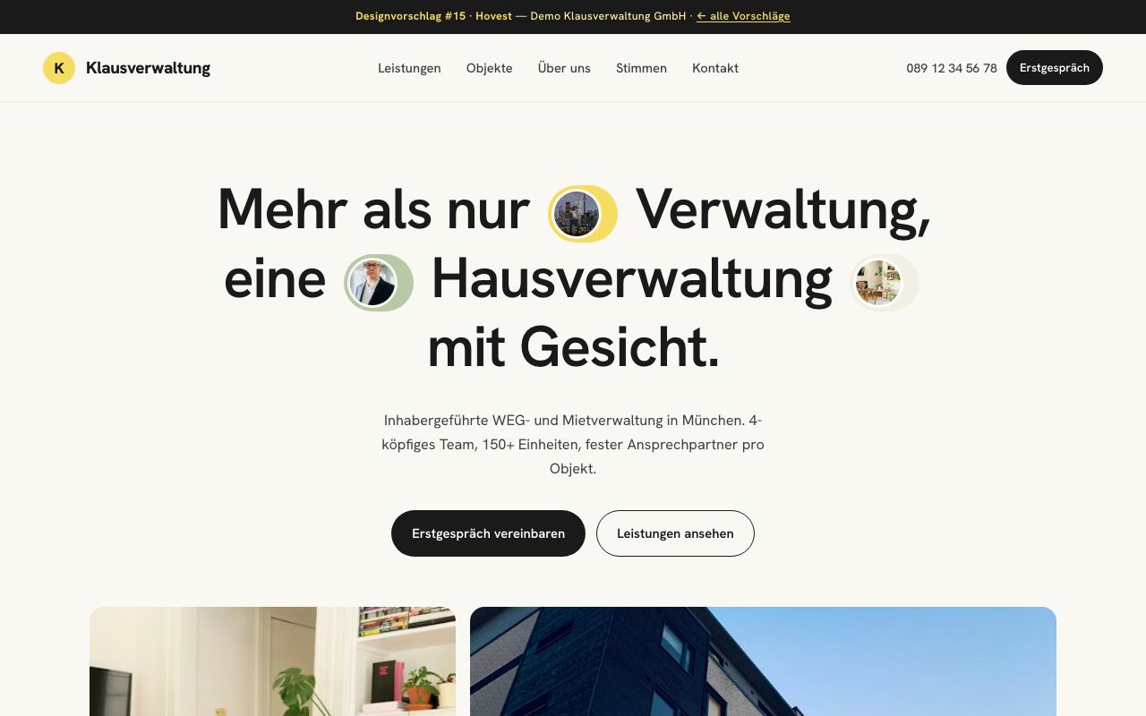 Hausverwaltung Website Design: Hovest