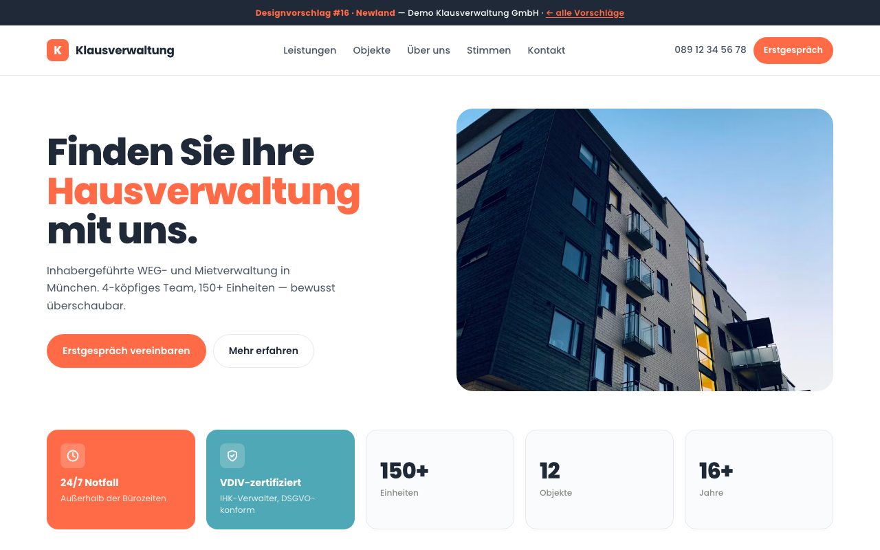 Hausverwaltung Website Design: Newland