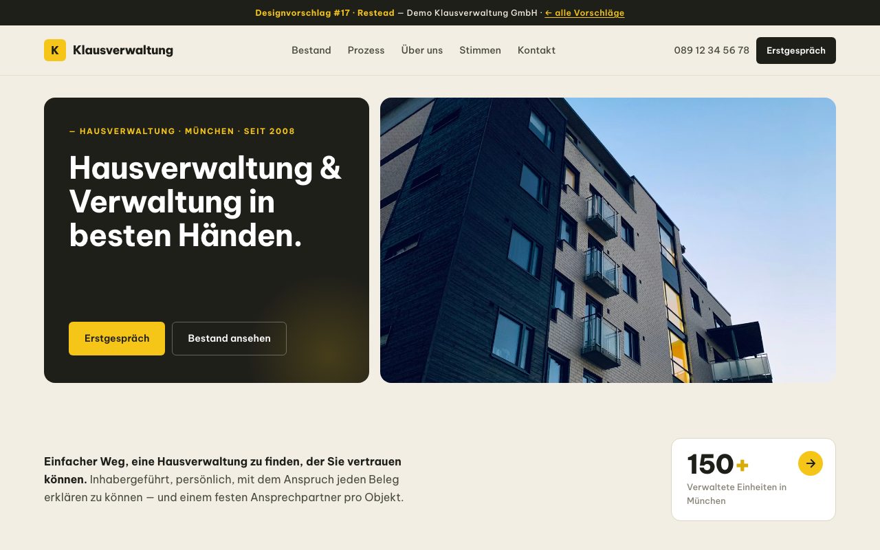 Hausverwaltung Website Design: Restead