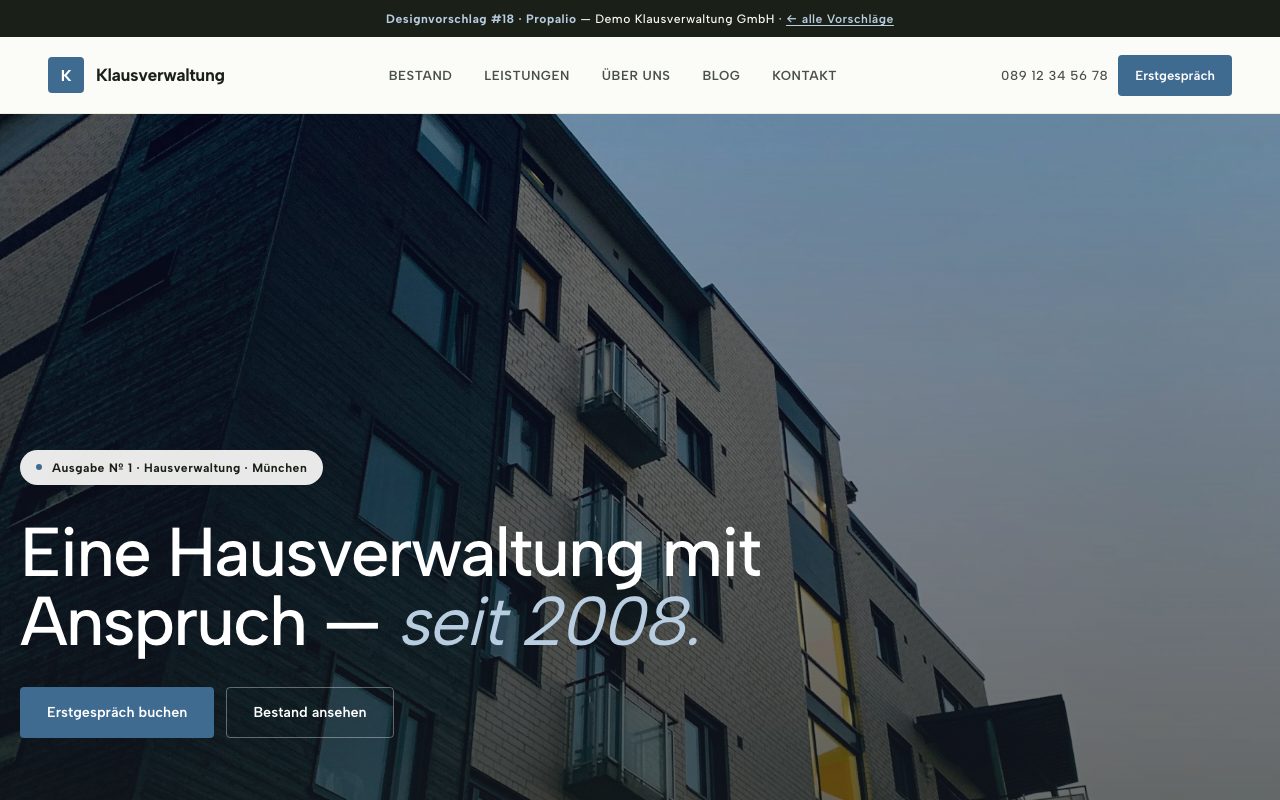 Hausverwaltung Website Design: Propalio