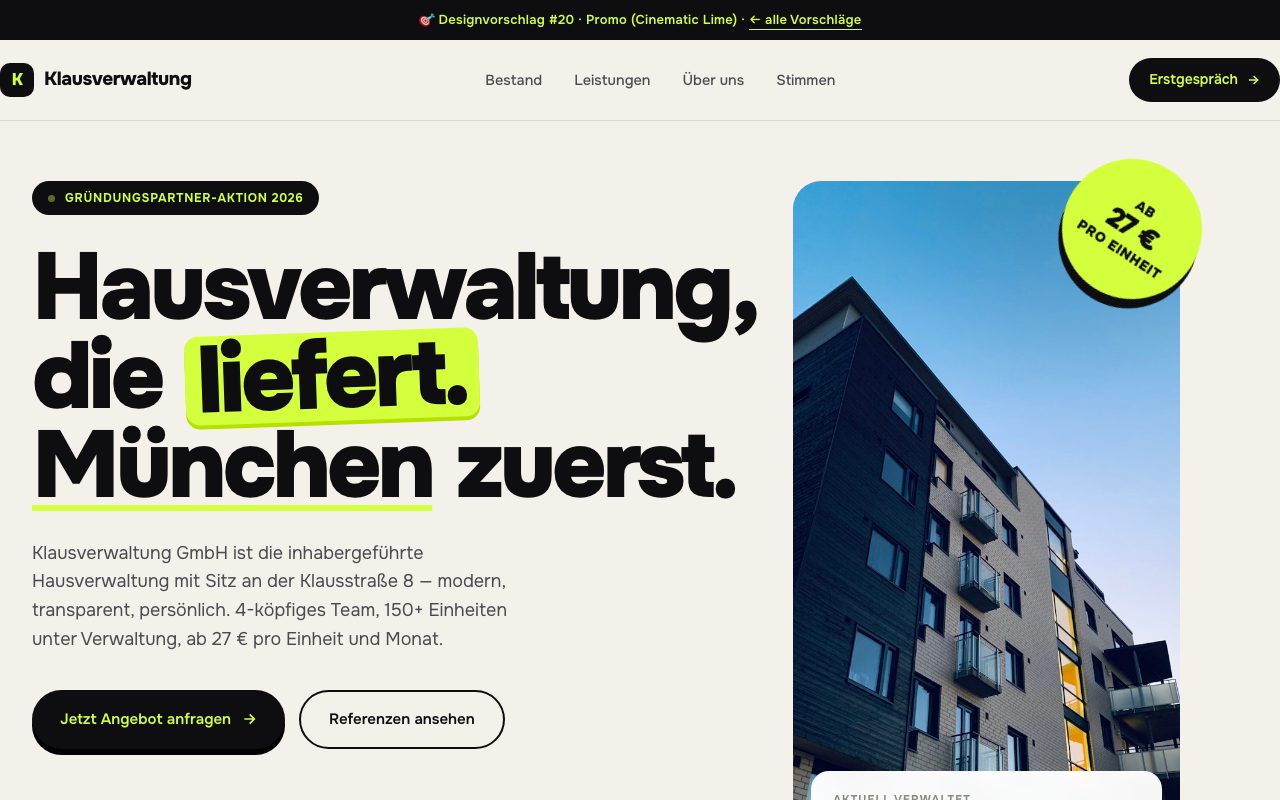 Hausverwaltung Website Design: Promo Bento