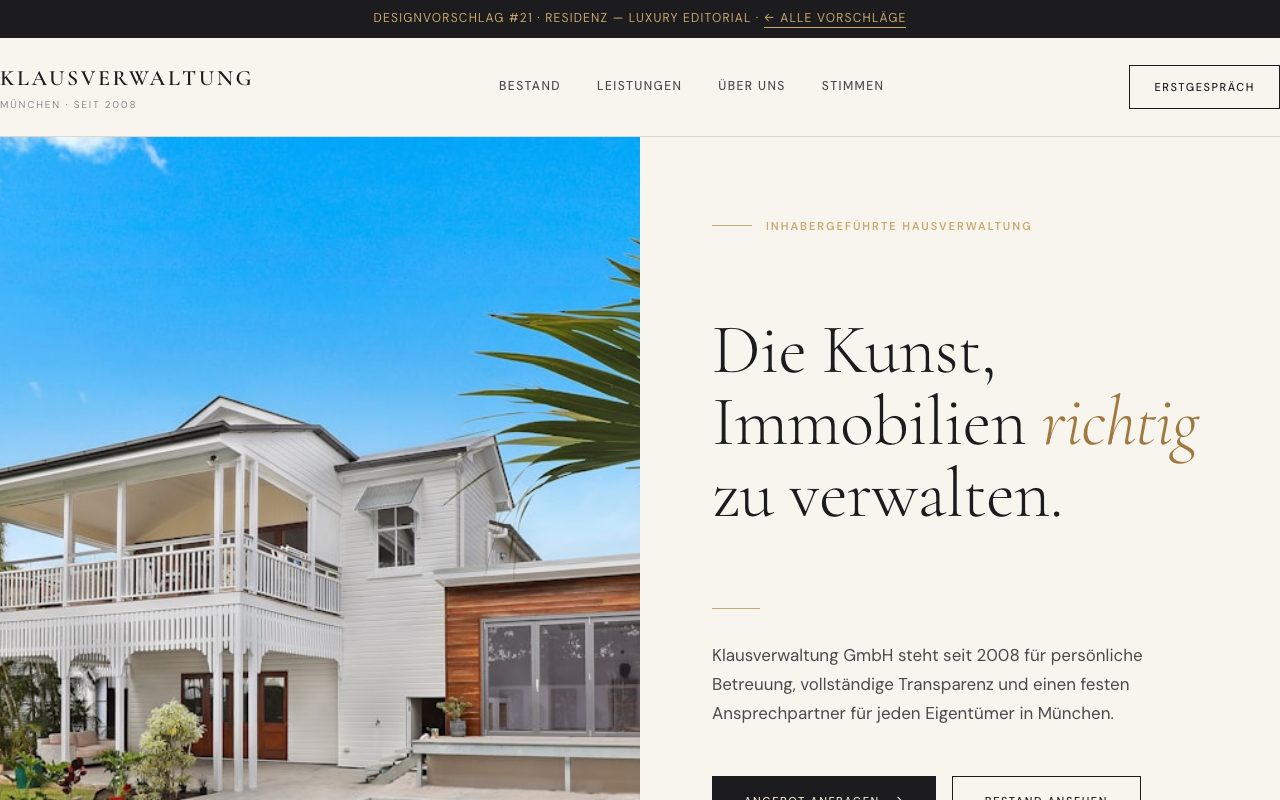 Hausverwaltung Website Design: Residenz