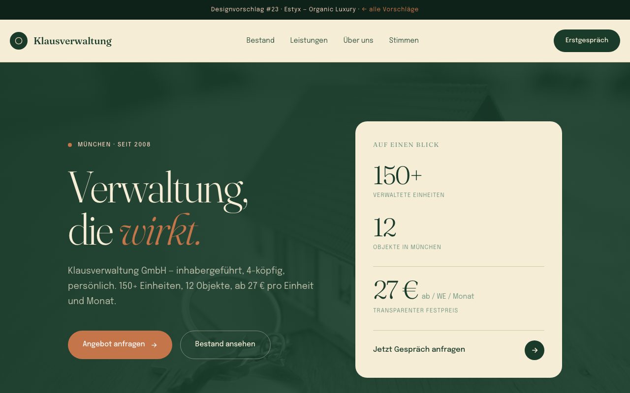 Hausverwaltung Website Design: Estyx