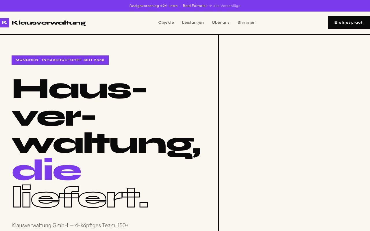 Hausverwaltung Website Design: Intre