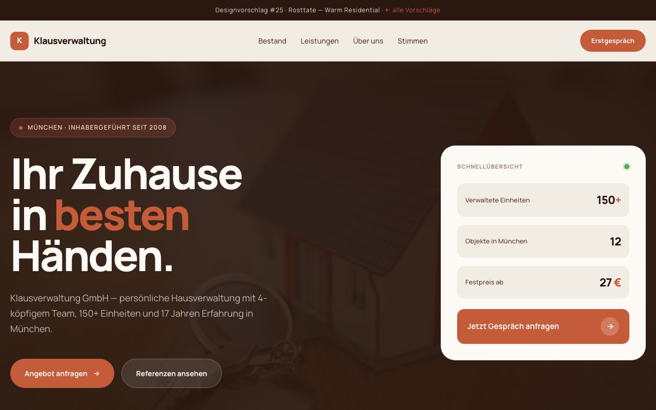 Hausverwaltung Website Design: Rosttate