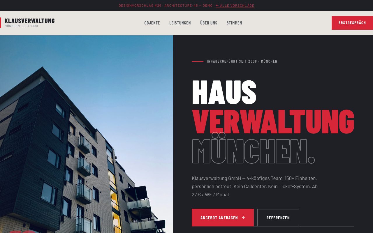 Hausverwaltung Website Design: Architecture 45