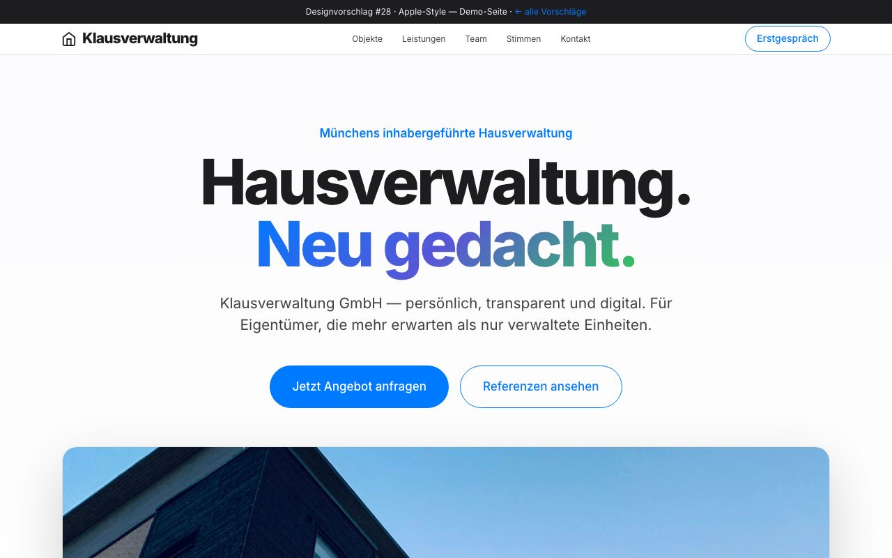 Hausverwaltung Website Design: Apple HIG